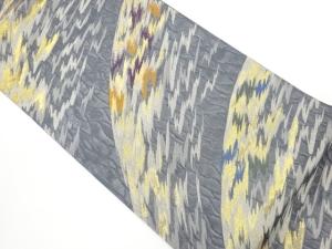 銀通し曲線に抽象模様織出し袋帯